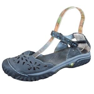 J41 Women's Black Floral Cutout Mary Jane Comfort Walking Sandals Size 7M